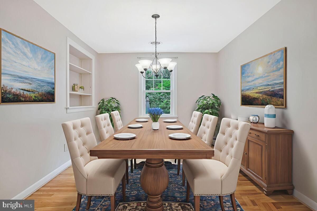 Chandelier, Dining room, Interior, Wood Texture Flooring