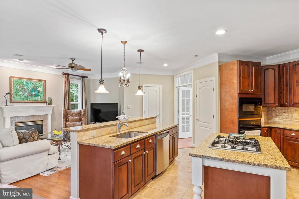 Fireplace, Interior, Kitchen, Living room, Pendant Lights, Recessed Lighting