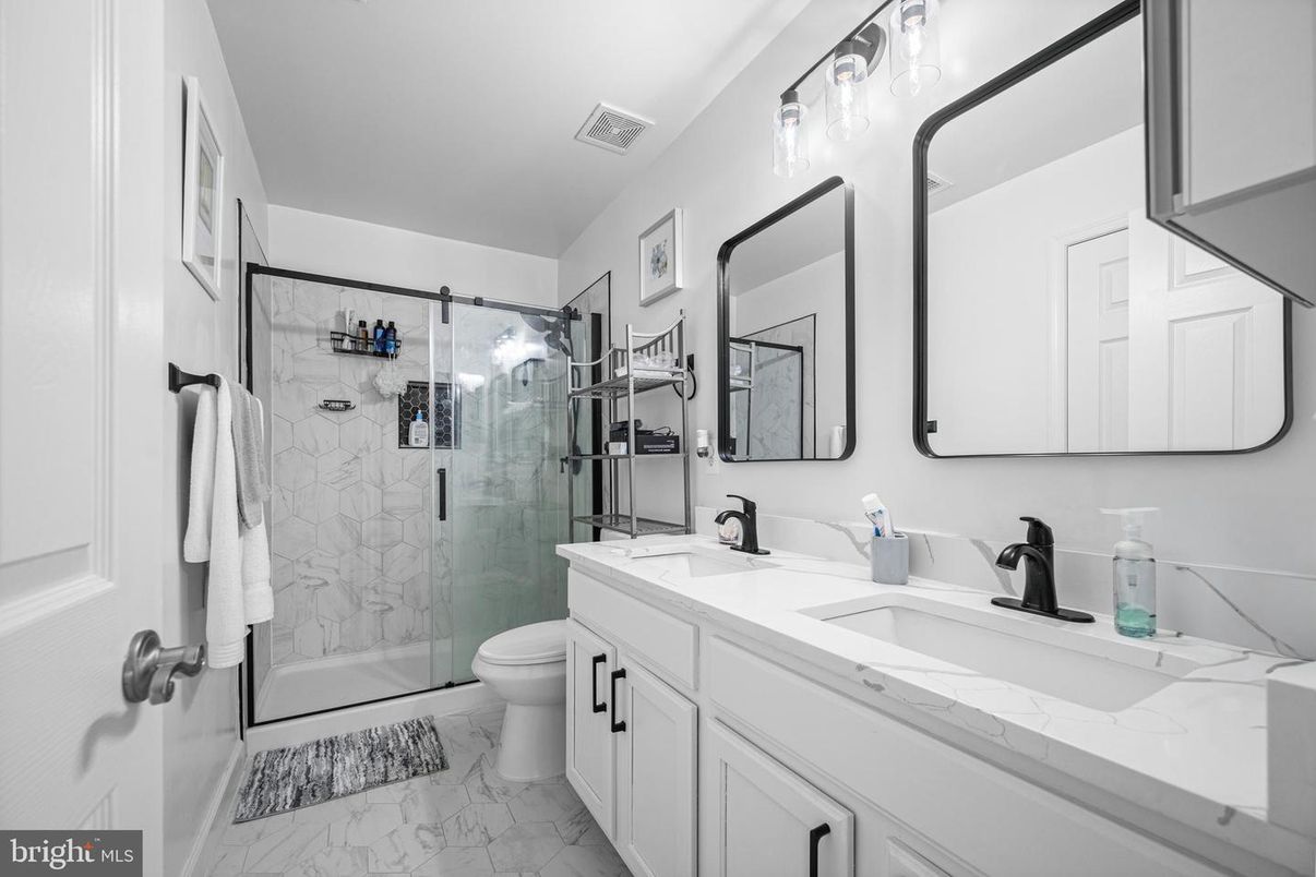 Bathroom, Dual Sink Vanities, Glass Shower, Interior, Marble