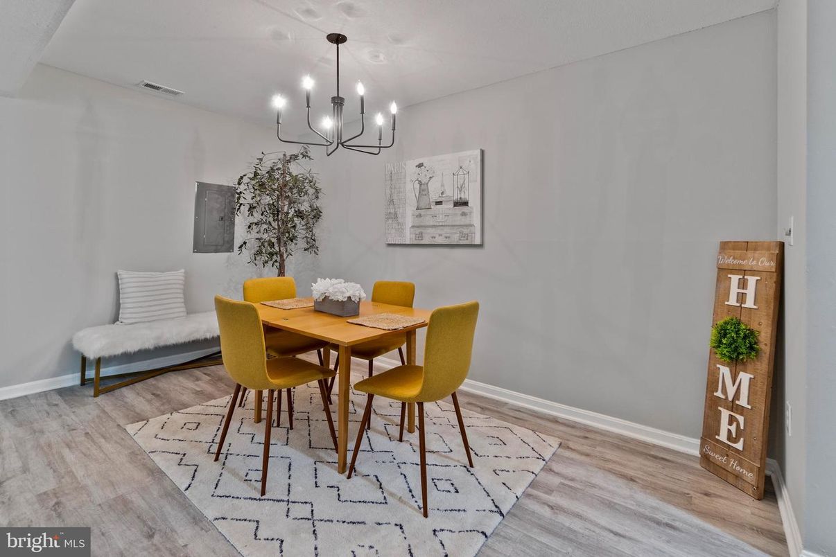 Chandelier, Dining room, Interior, Wood Texture Flooring