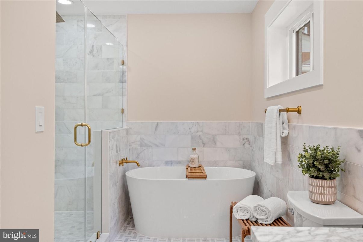 Bathroom, Free Standing Baths, Glass Shower, Interior, Marble Walls
