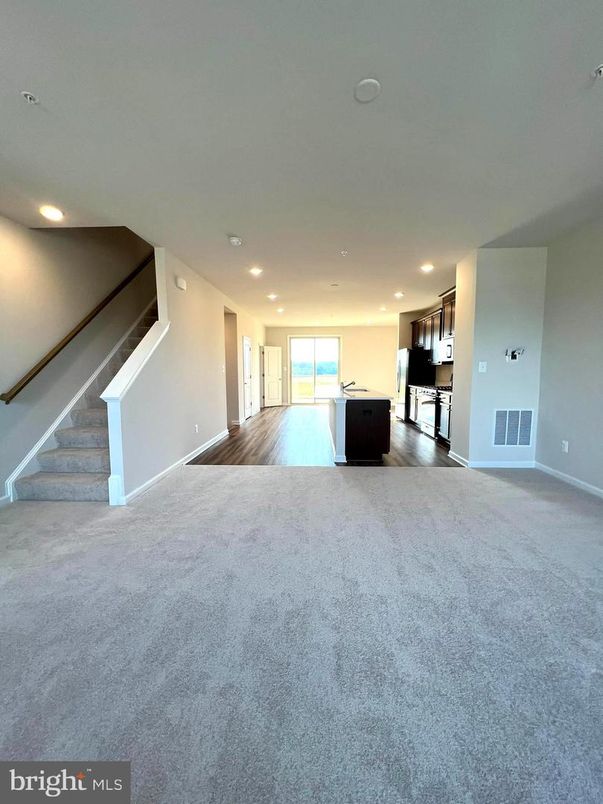 Empty room, Interior, Kitchen, Recessed Lighting, Wood Texture Flooring