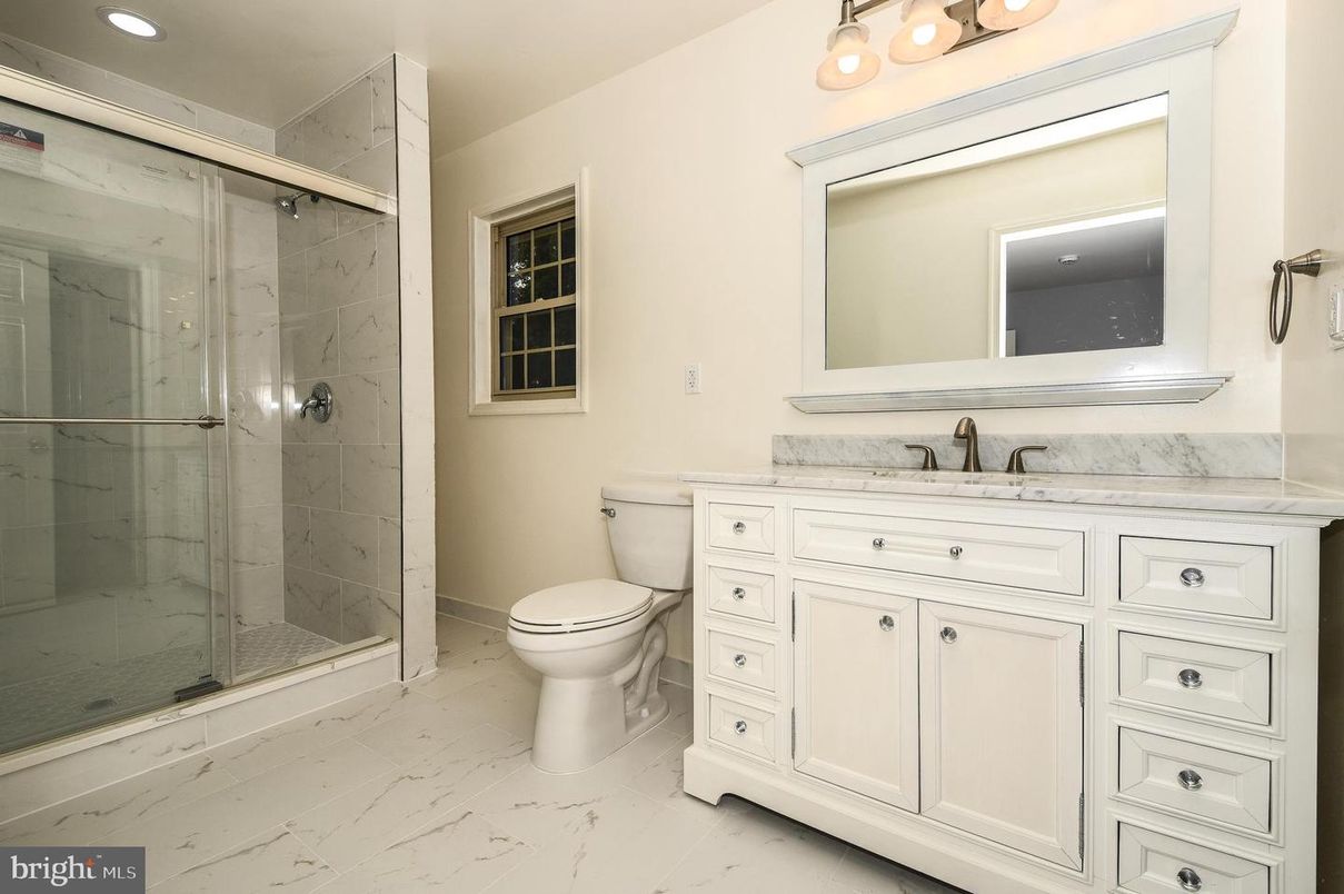 Bathroom, Glass Shower, Interior, Marble, Recessed Lighting