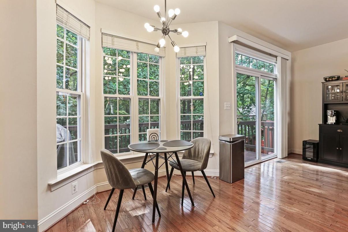 Dining room, Interior, Pendant Lights, Wood Texture Flooring