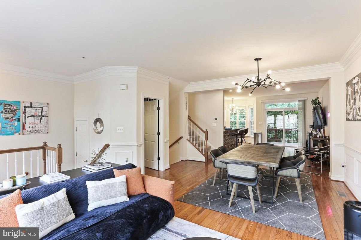 Dining room, Interior, Pendant Lights, Wood Texture Flooring