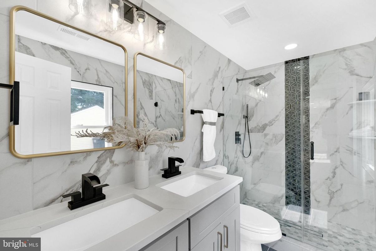 Bathroom, Glass Shower, Interior, Marble Walls, Recessed Lighting