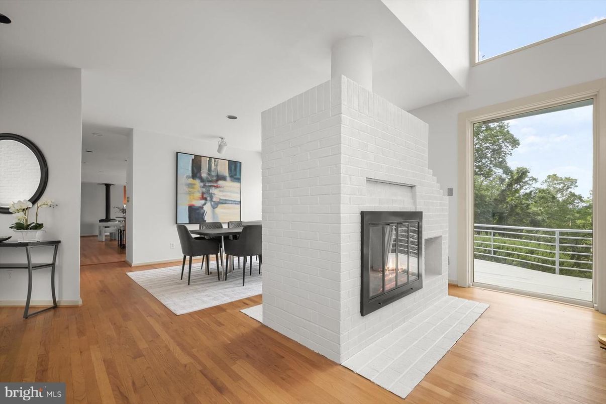 Dining room, Fireplace, Interior, Wood Texture Flooring