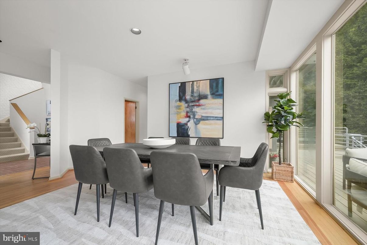 Dining room, Interior, Recessed Lighting, Wood Texture Flooring