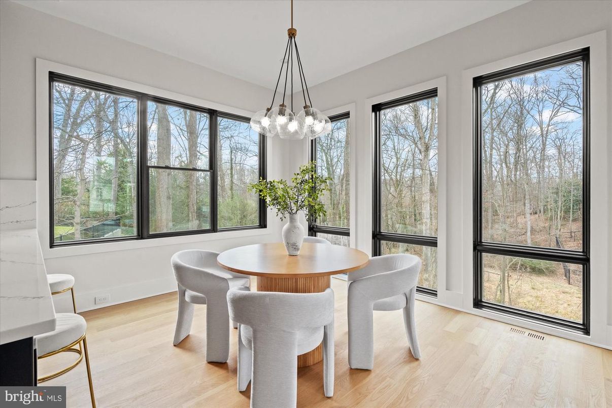 Dining room, Interior, Pendant Lights, Wood Texture Flooring