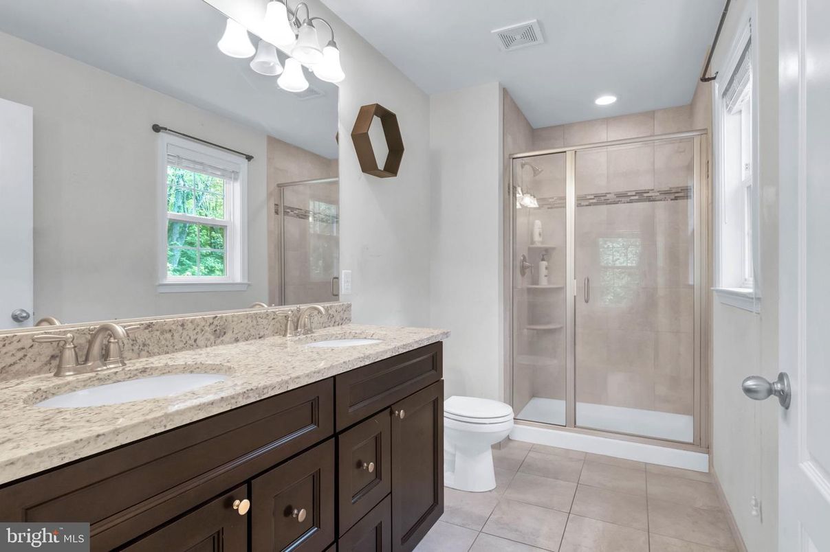 Bathroom, Dual Sink Vanities, Glass Shower, Interior, Recessed Lighting