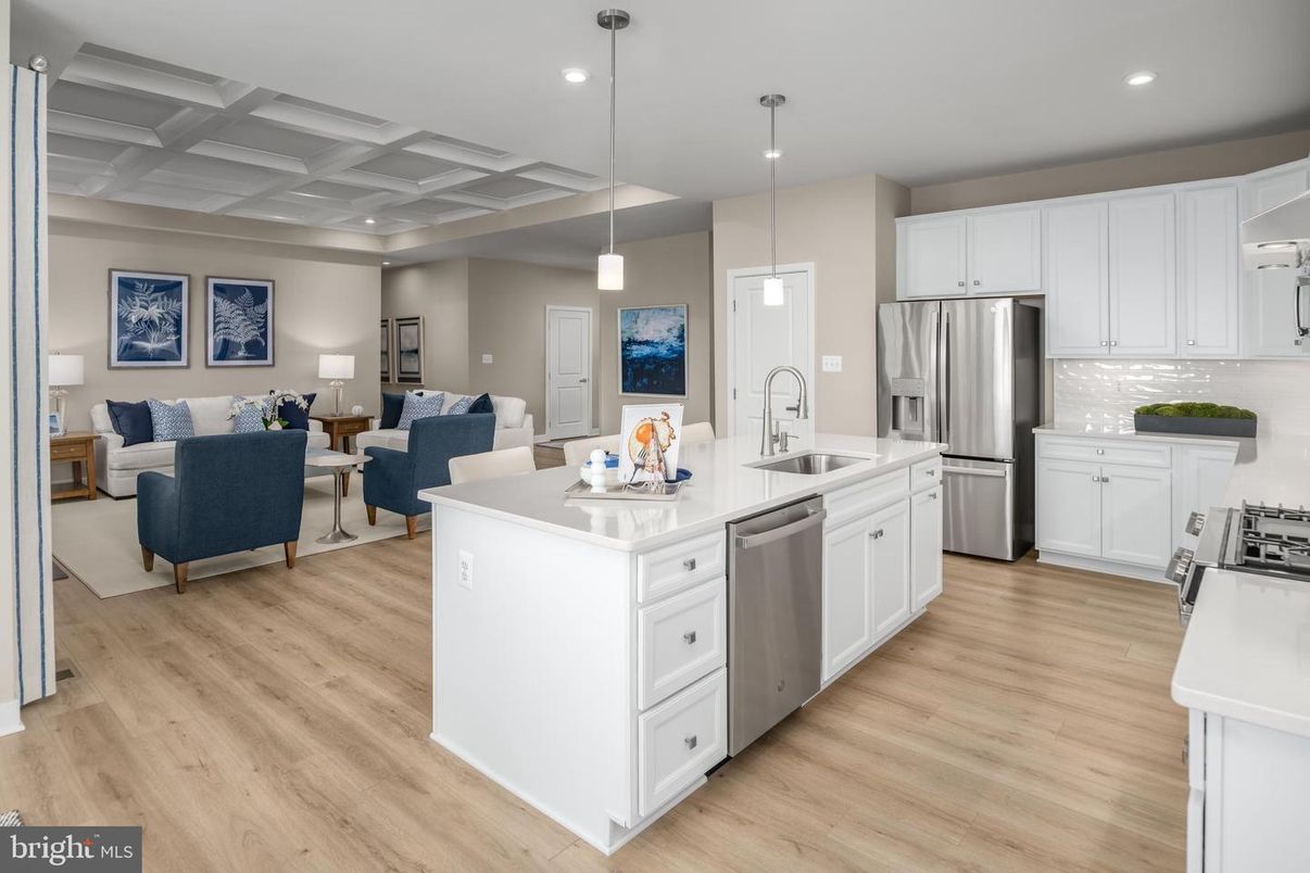 Interior, Kitchen, Living room, Pendant Lights, Recessed Lighting, Stainless Steel Appliances, Wood Texture Flooring
