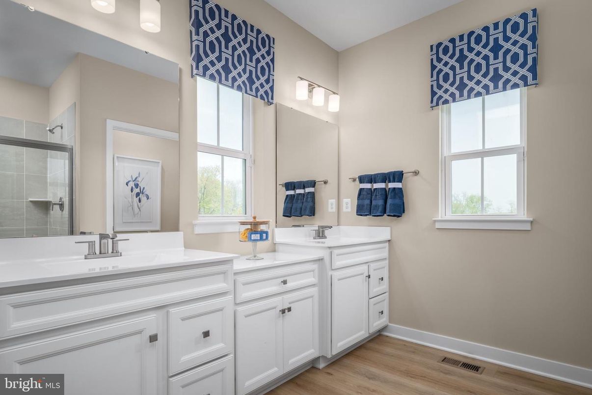 Bathroom, Dual Sink Vanities, Interior, Wood Texture Flooring