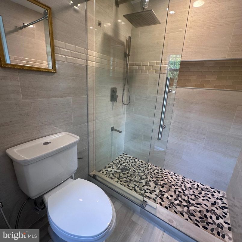 Bathroom, Glass Shower, Interior, Wood Texture Flooring
