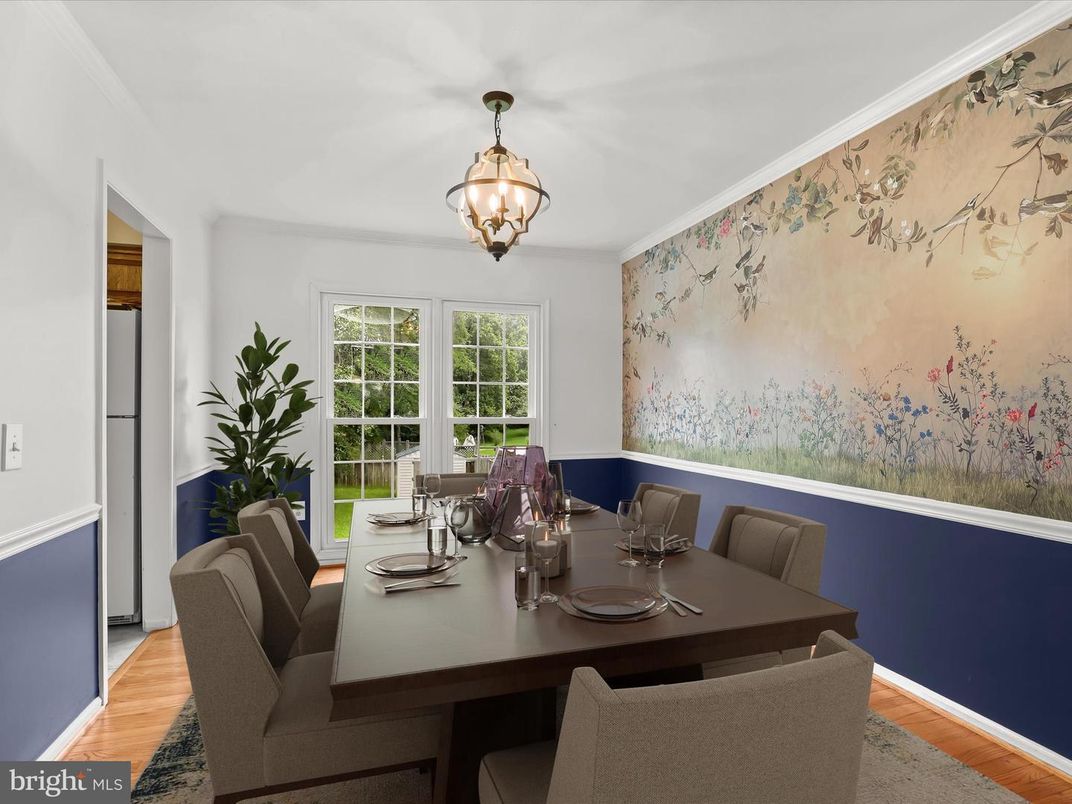 Chandelier, Dining room, Interior, Wood Texture Flooring