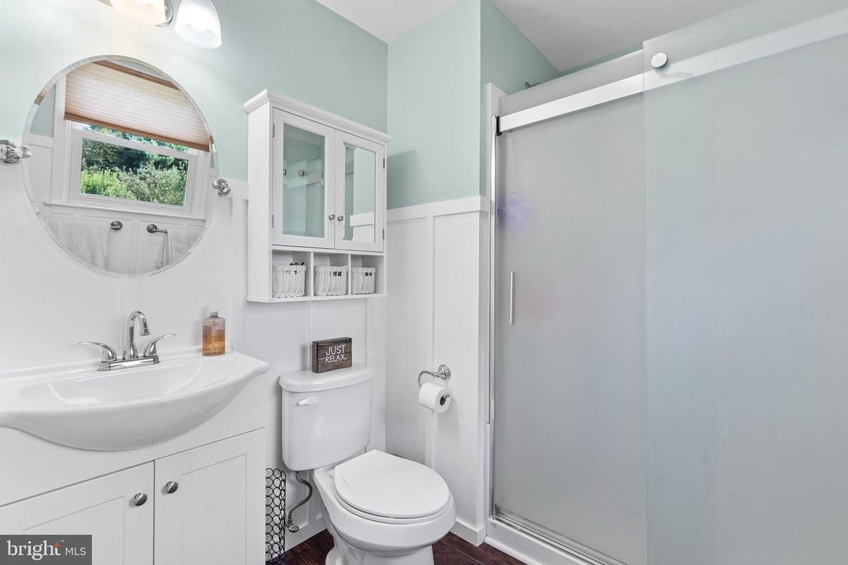 Bathroom, Glass Shower, Interior, Wood Texture Flooring