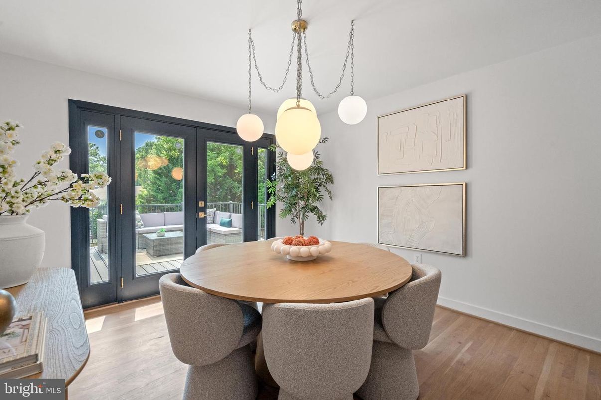 Dining room, Interior, Pendant Lights, Wood Texture Flooring