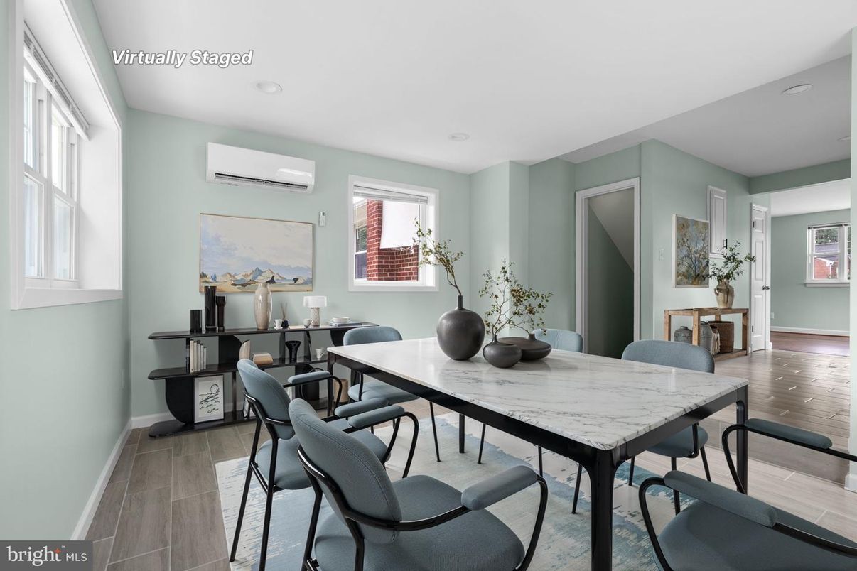 Dining room, Interior, Recessed Lighting, Wood Texture Flooring