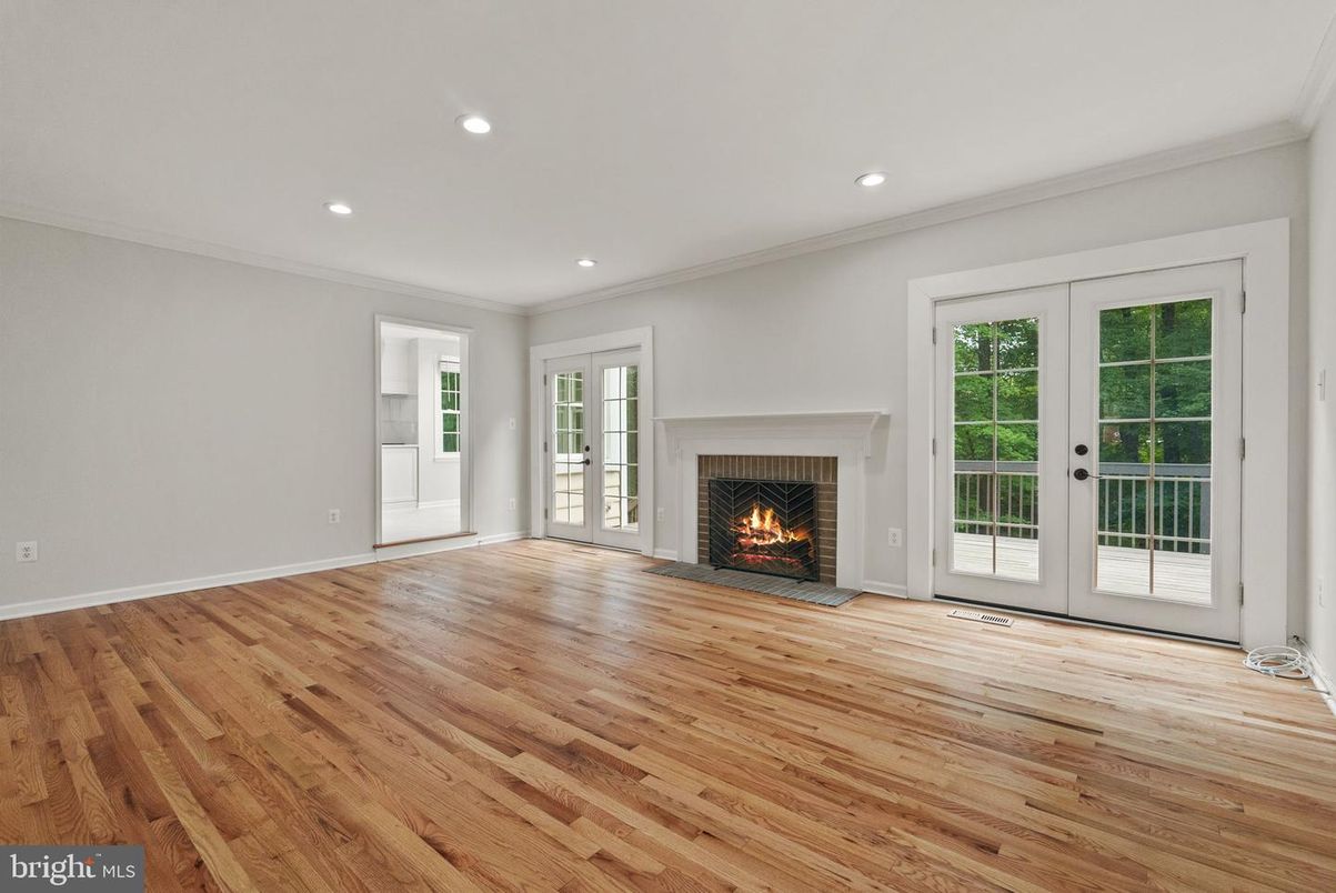 Empty room, Fireplace, Interior, Recessed Lighting, Wood Texture Flooring