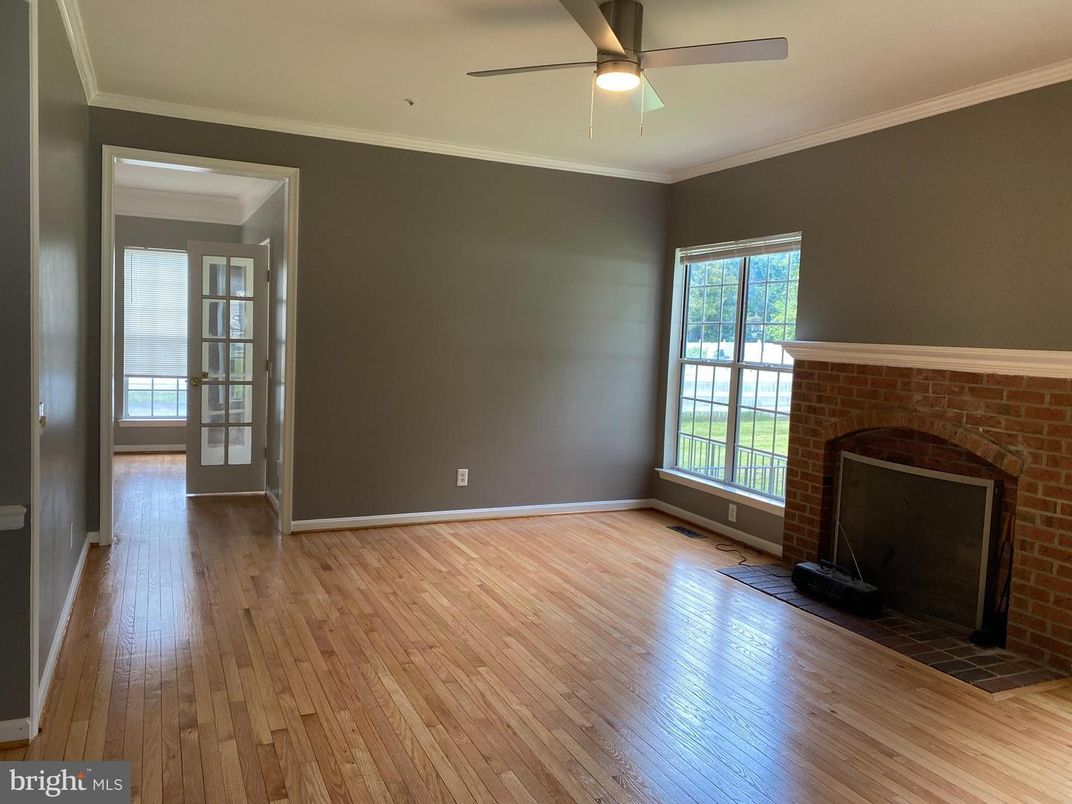 Empty room, Fireplace, Interior, Stone Walls, Wood Texture Flooring