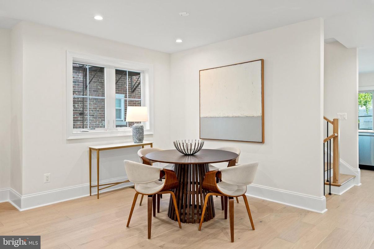 Dining room, Interior, Recessed Lighting, Wood Texture Flooring