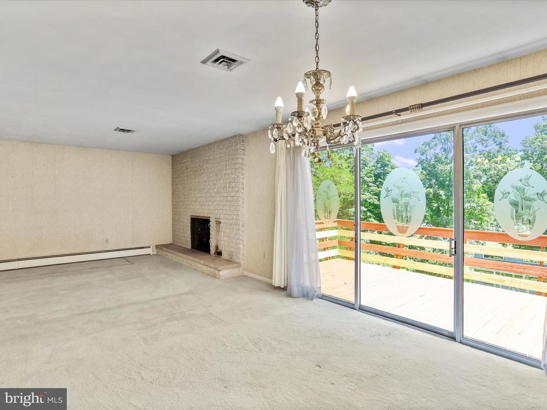 Chandelier, Empty room, Fireplace, Interior