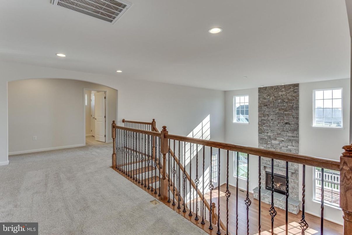 Fireplace, Interior, Recessed Lighting, Stone Walls