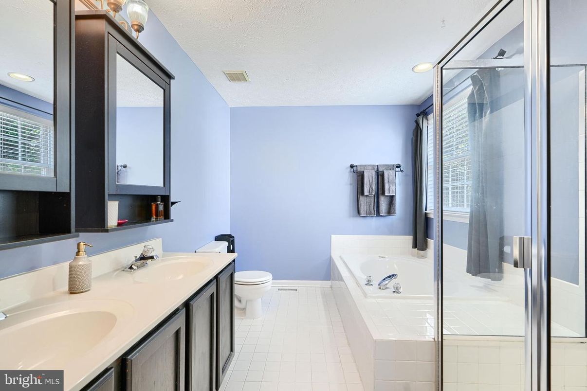 Bathroom, Dual Sink Vanities, Glass Shower, Interior, Recessed Lighting