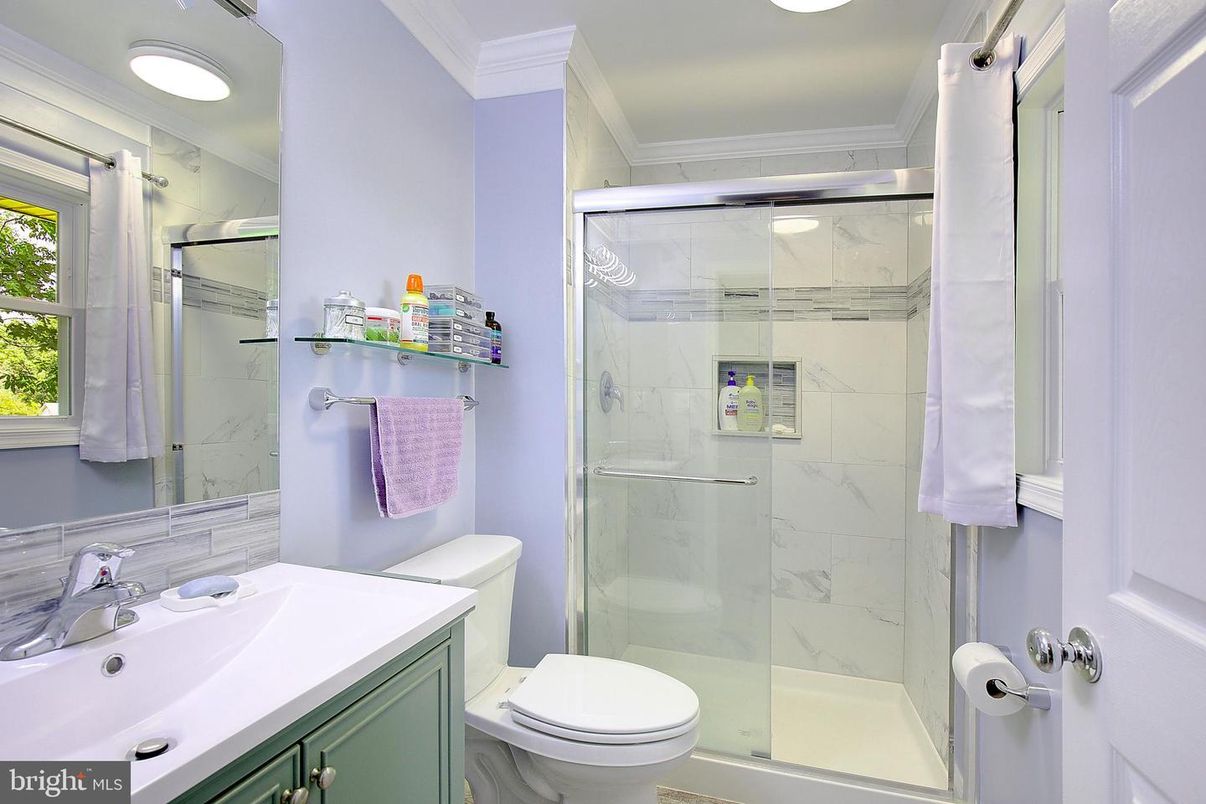 Bathroom, Glass Shower, Interior, Marble Walls, Recessed Lighting