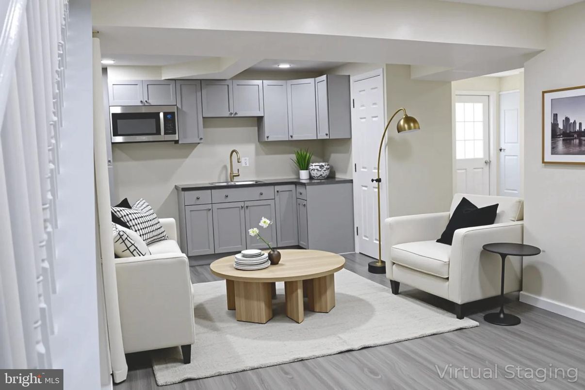 Interior, Kitchen, Living room, Recessed Lighting, Wood Texture Flooring