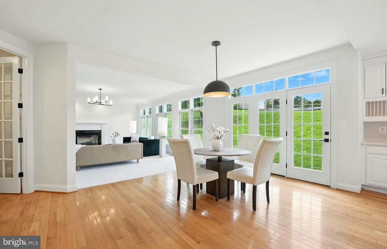 Dining room, Fireplace, Interior, Living room, Pendant Lights, Wood Texture Flooring