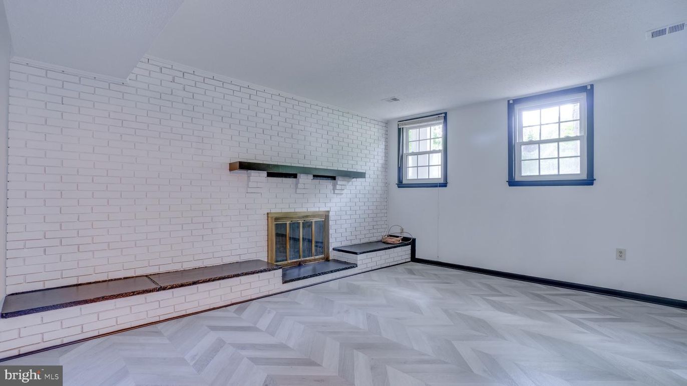 Empty room, Fireplace, Interior, Stone Walls, Wood Texture Flooring