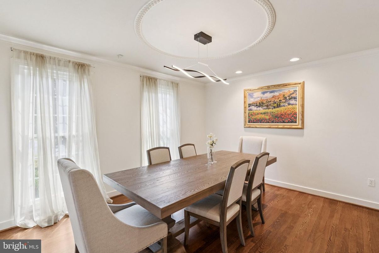 Dining room, Interior, Pendant Lights, Recessed Lighting, Wood Texture Flooring
