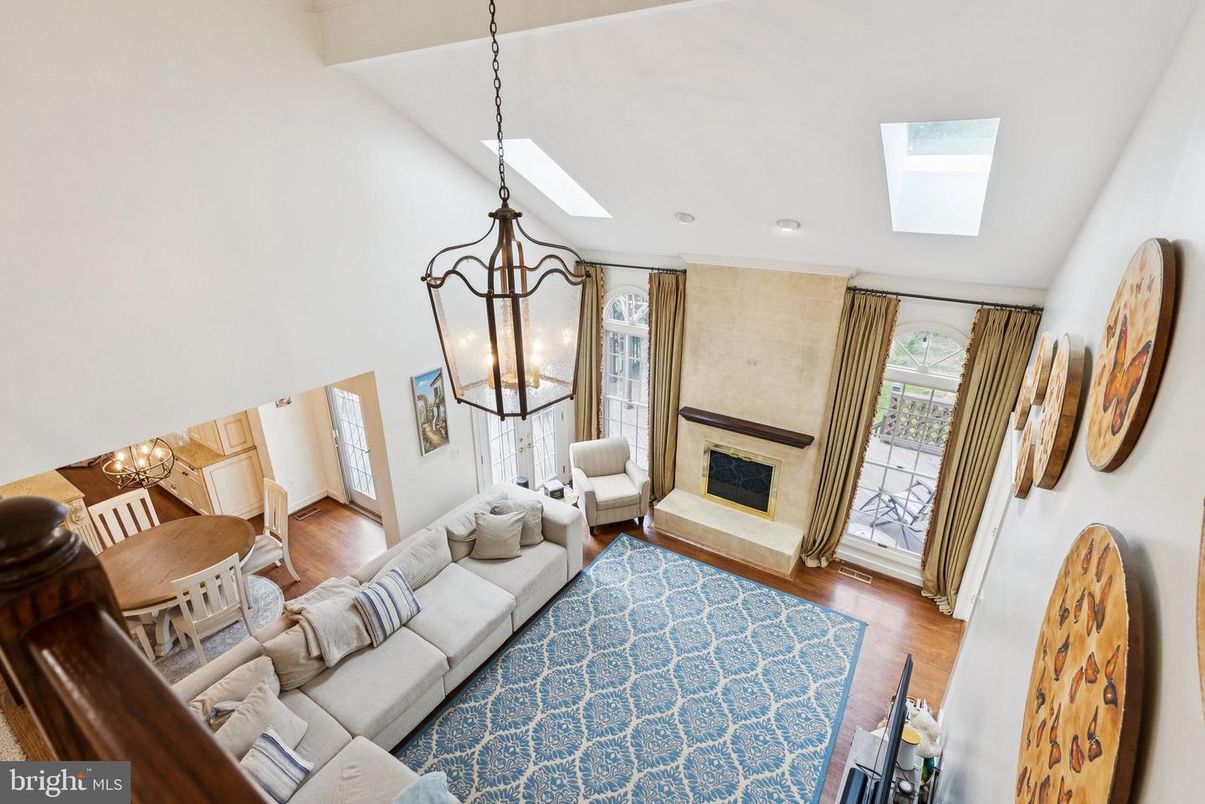 Fireplace, Interior, Living room, Pendant Lights, Wood Texture Flooring