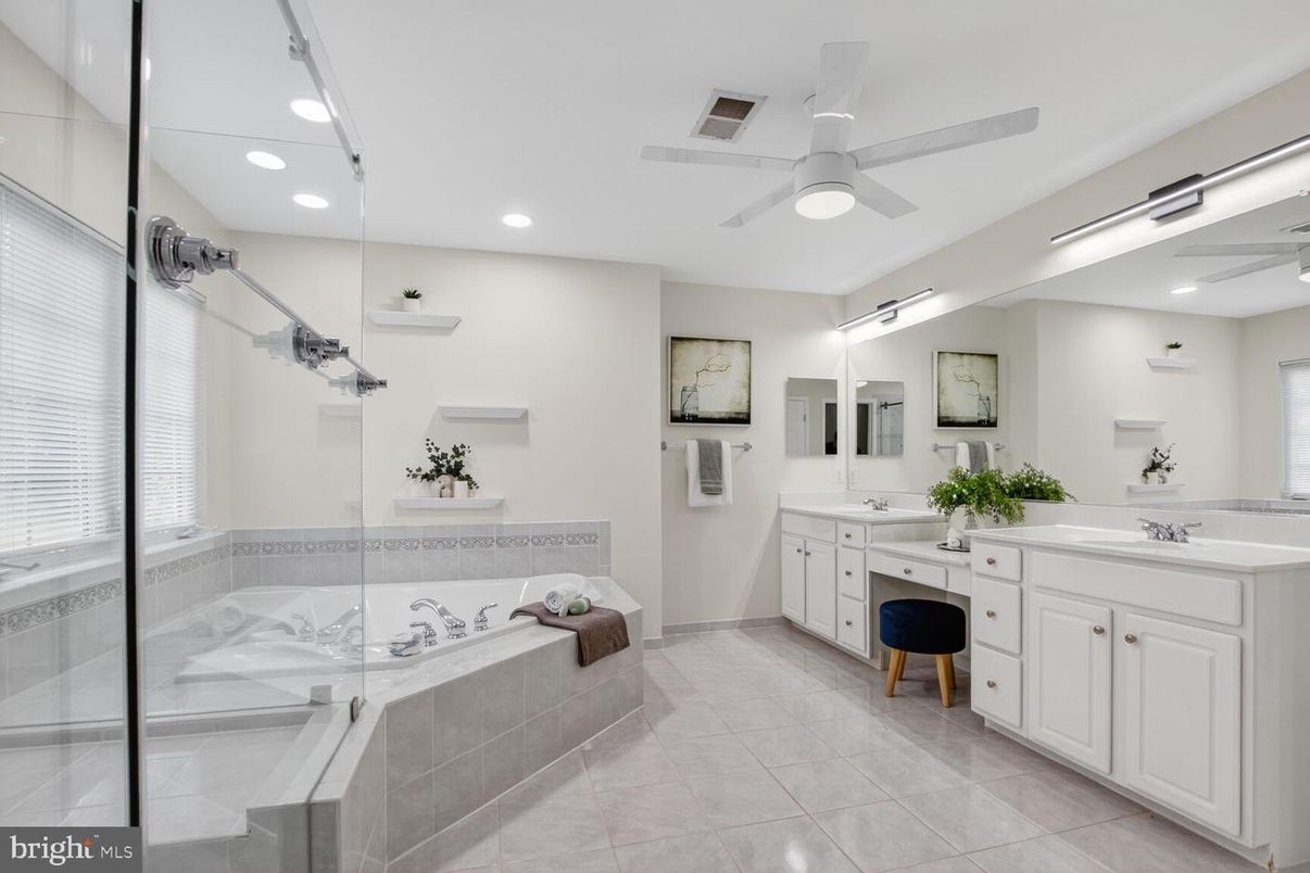 Bathroom, Dual Sink Vanities, Glass Shower, Interior, Recessed Lighting
