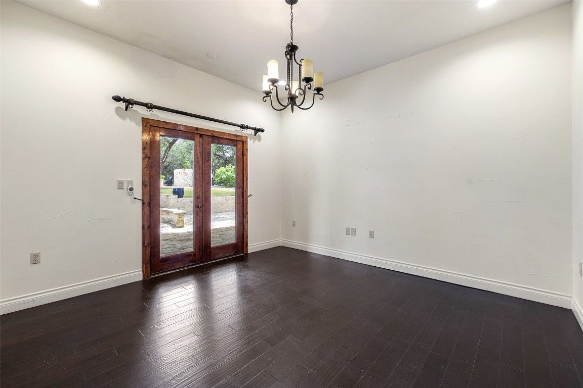 Chandelier, Empty room, Interior, Recessed Lighting, Wood Texture Flooring