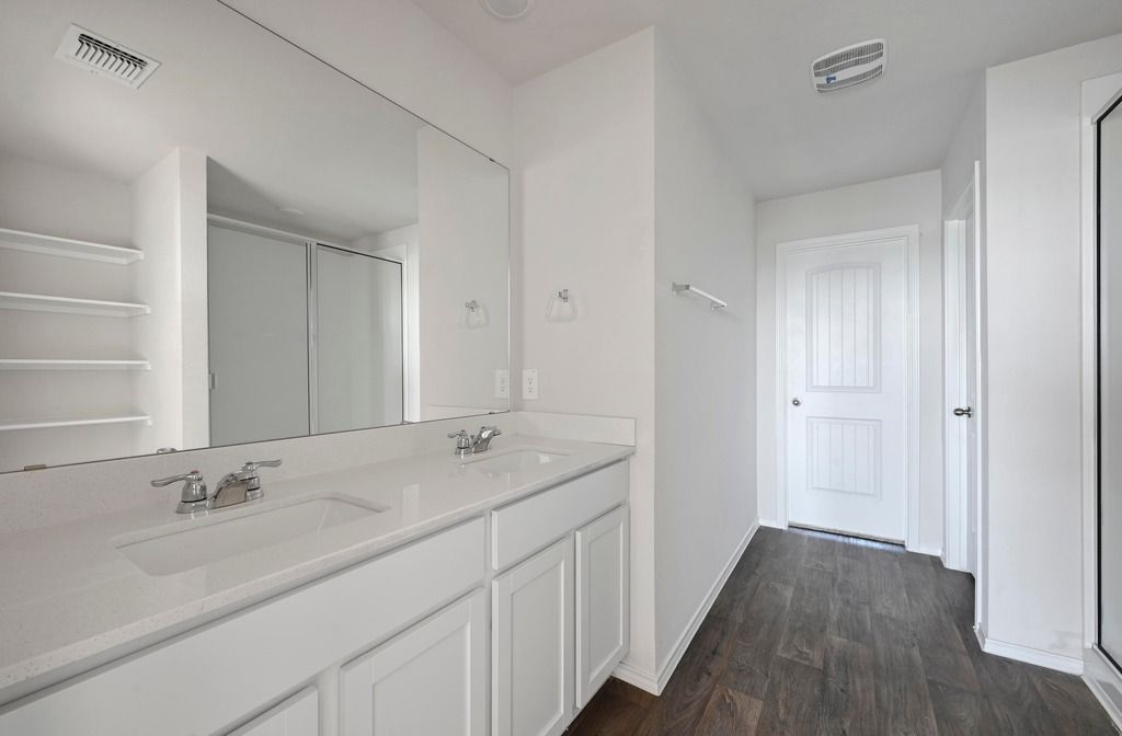 Bathroom, Dual Sink Vanities, Interior, Wood Texture Flooring