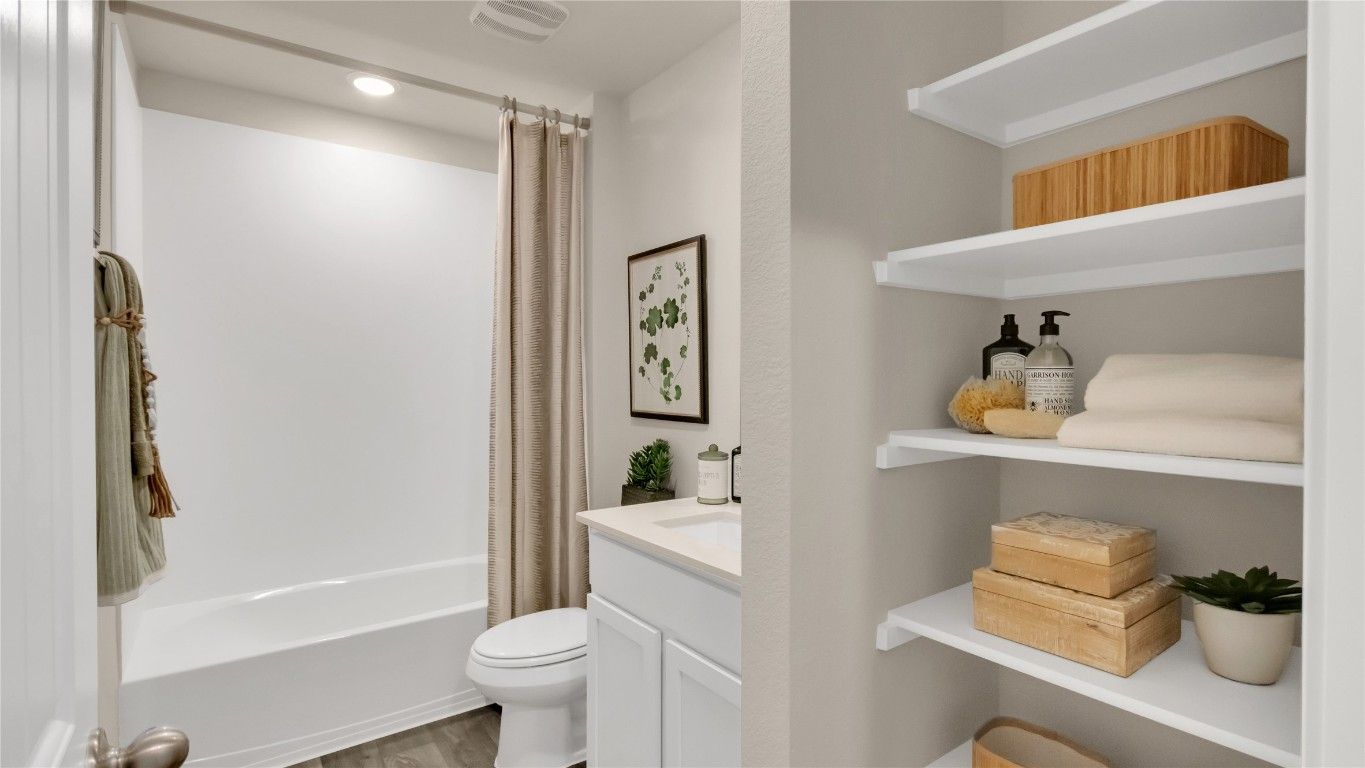 Bathroom, Interior, Recessed Lighting, Wood Texture Flooring