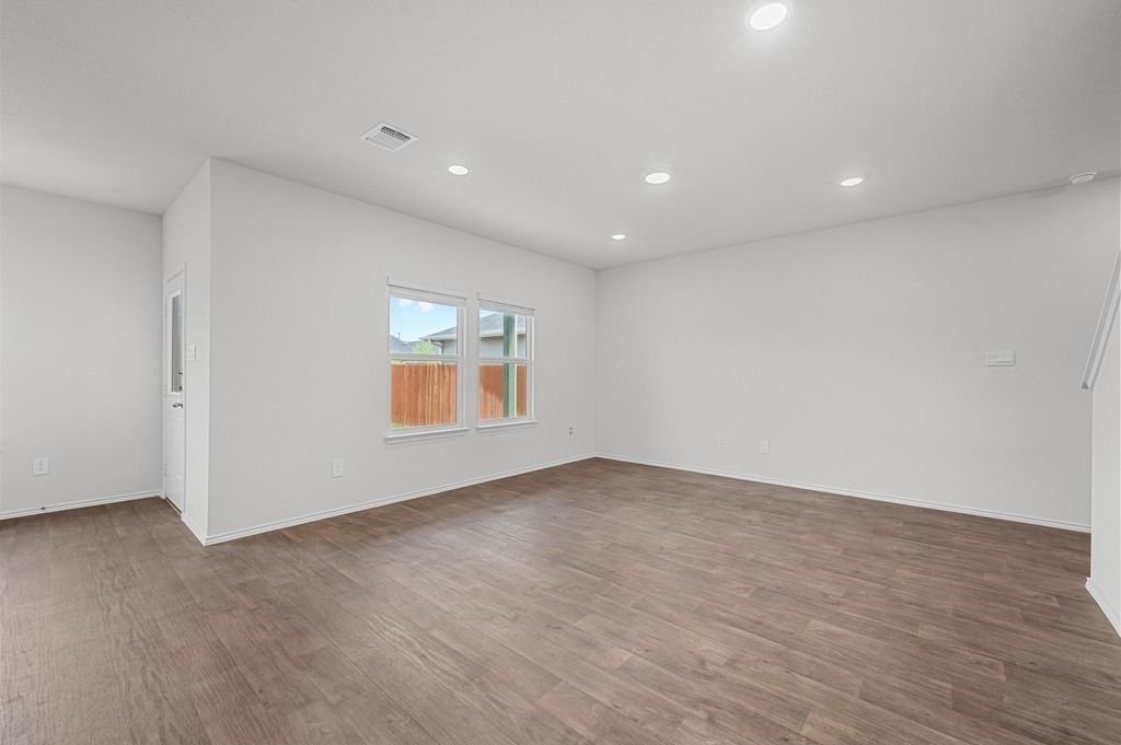 Empty room, Interior, Recessed Lighting, Wood Texture Flooring