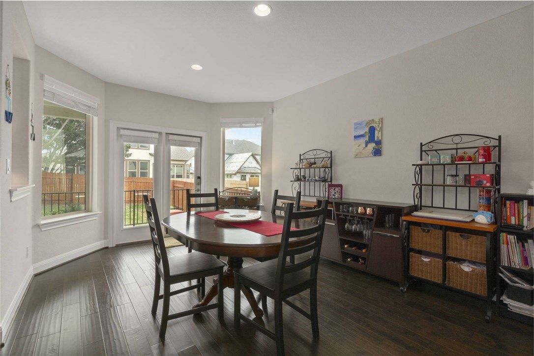 Dining room, Interior, Recessed Lighting, Wood Texture Flooring
