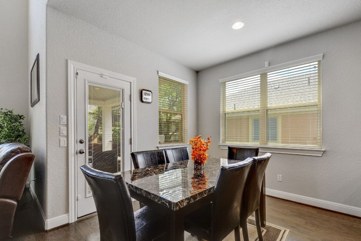 Dining room, Interior, Recessed Lighting, Wood Texture Flooring