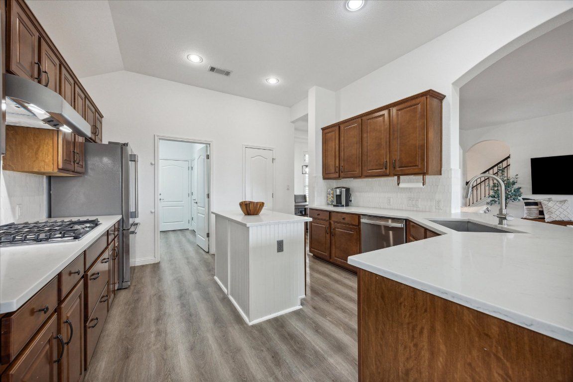 Interior, Kitchen, Recessed Lighting, Wood Texture Flooring