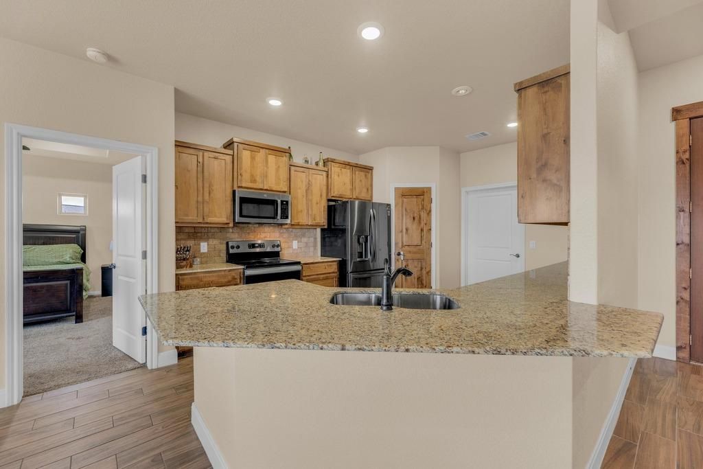 Interior, Kitchen, Recessed Lighting, Wood Texture Flooring