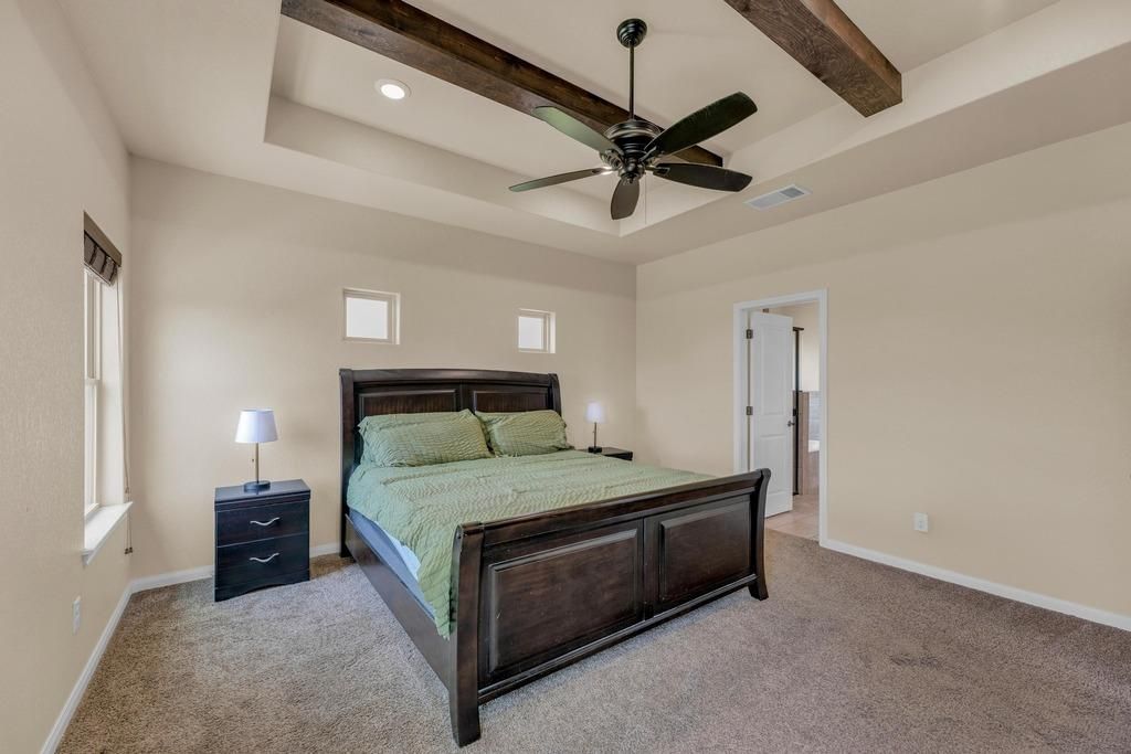 Bedroom, Interior, Recessed Lighting, Wooden Beams