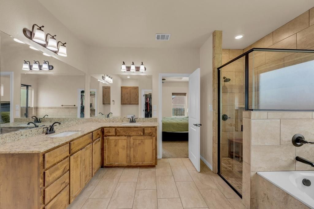 Bathroom, Dual Sink Vanities, Glass Shower, Interior, Recessed Lighting