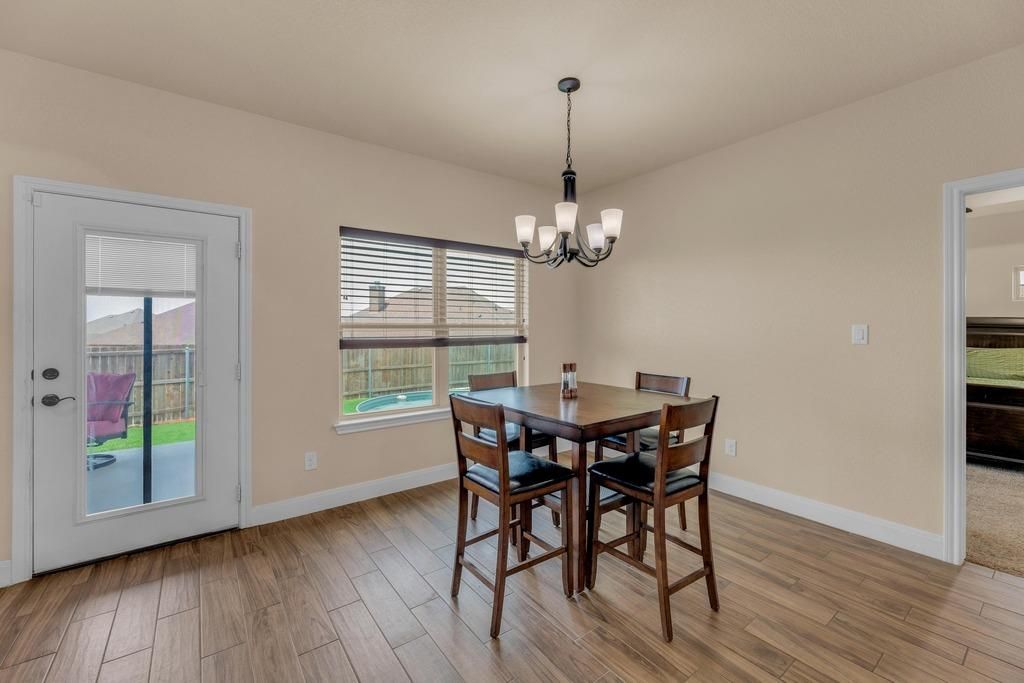 Chandelier, Dining room, Interior, Wood Texture Flooring