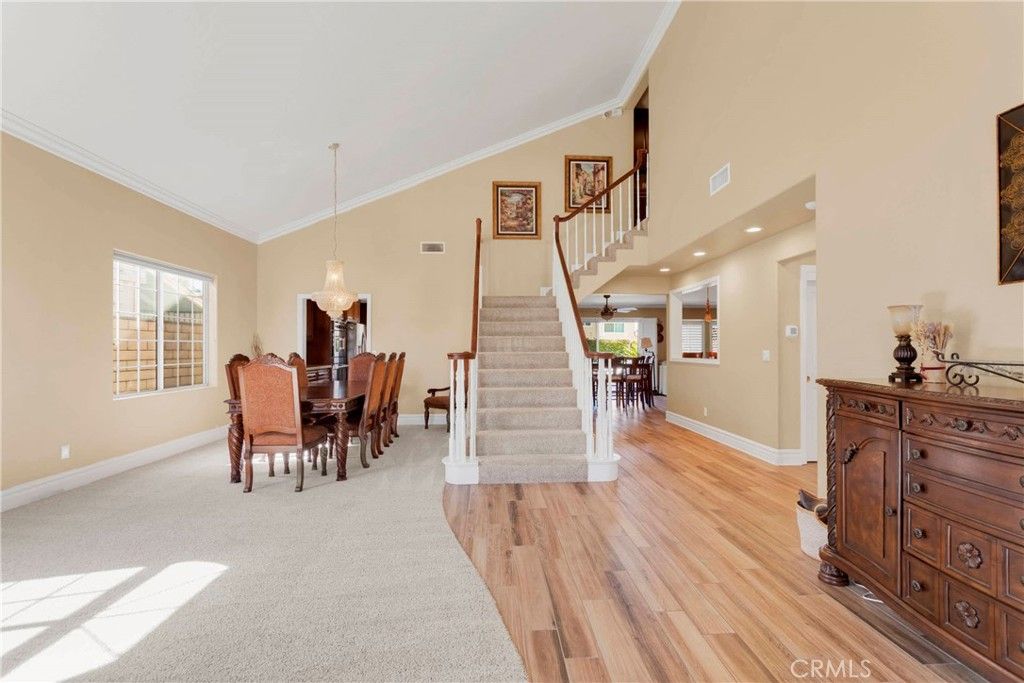 Dining room, Interior, Pendant Lights, Recessed Lighting, Wood Texture Flooring