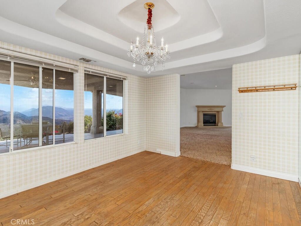 Chandelier, Empty room, Fireplace, Interior, Wood Texture Flooring