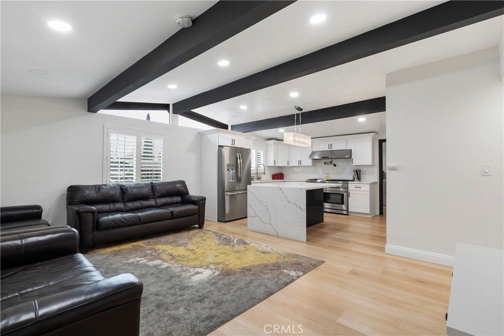 Interior, Kitchen, Living room, Pendant Lights, Recessed Lighting, Stainless Steel Appliances, Wood Texture Flooring