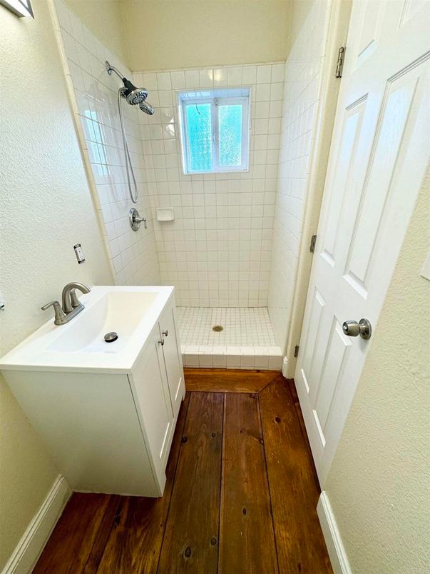 Bathroom, Interior, Tile Countertops, Wood Texture Flooring