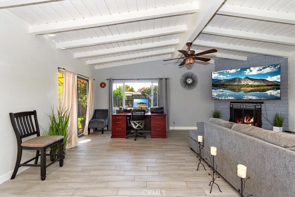 Fireplace, Home Office, Interior, Living room, Wood Texture Flooring